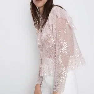 Zara | Tops | Zara Pink Sequin Ruffled Top | Poshmark